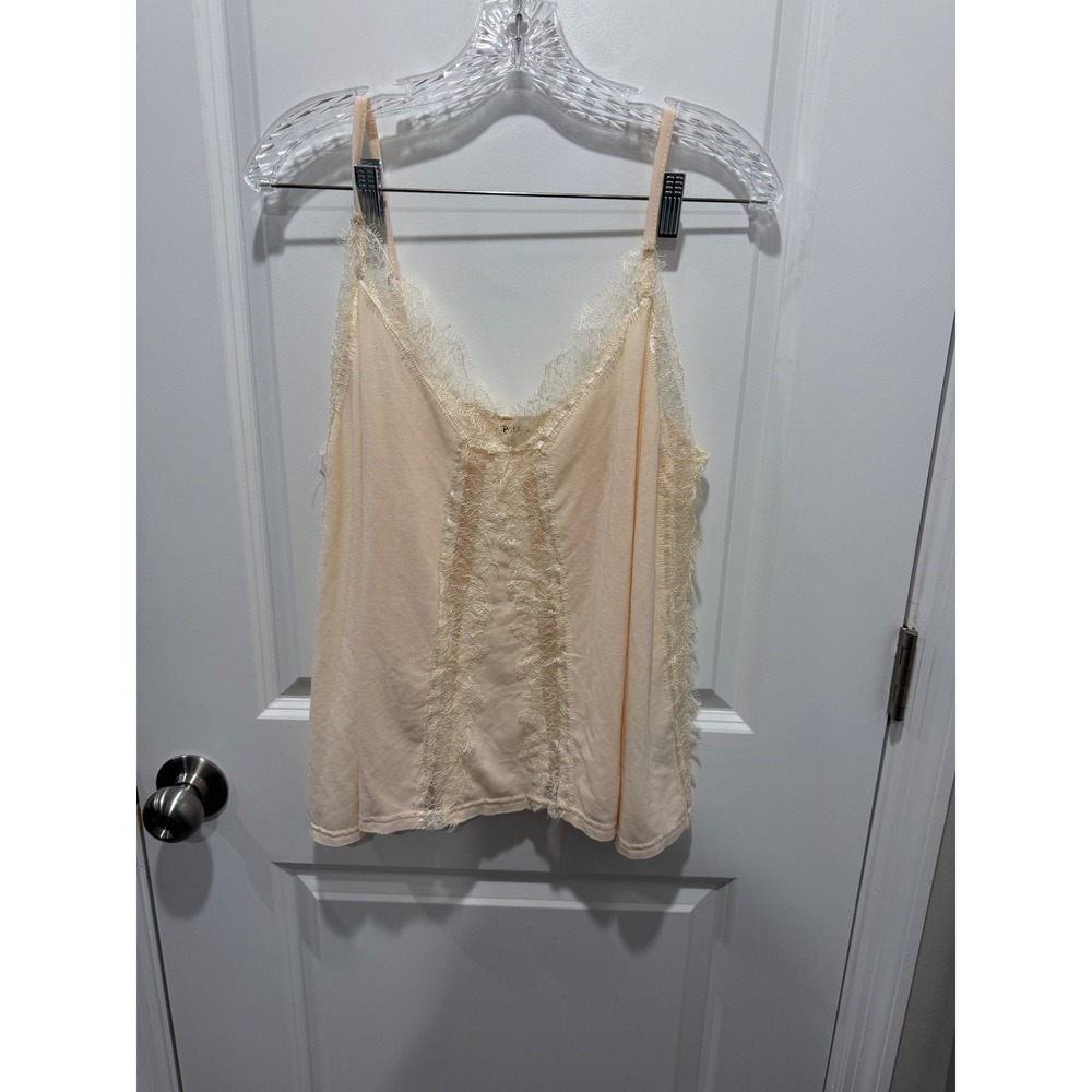 POL Womens Camisole Eyelash Lace Trim Peach Large